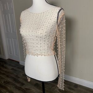 Mesh Beaded Fitted Overlay Top